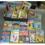 Twenty-seven children's annuals, Roy of The Rovers, Dandy, Beano, The Bash Street Kids, Score, etc.