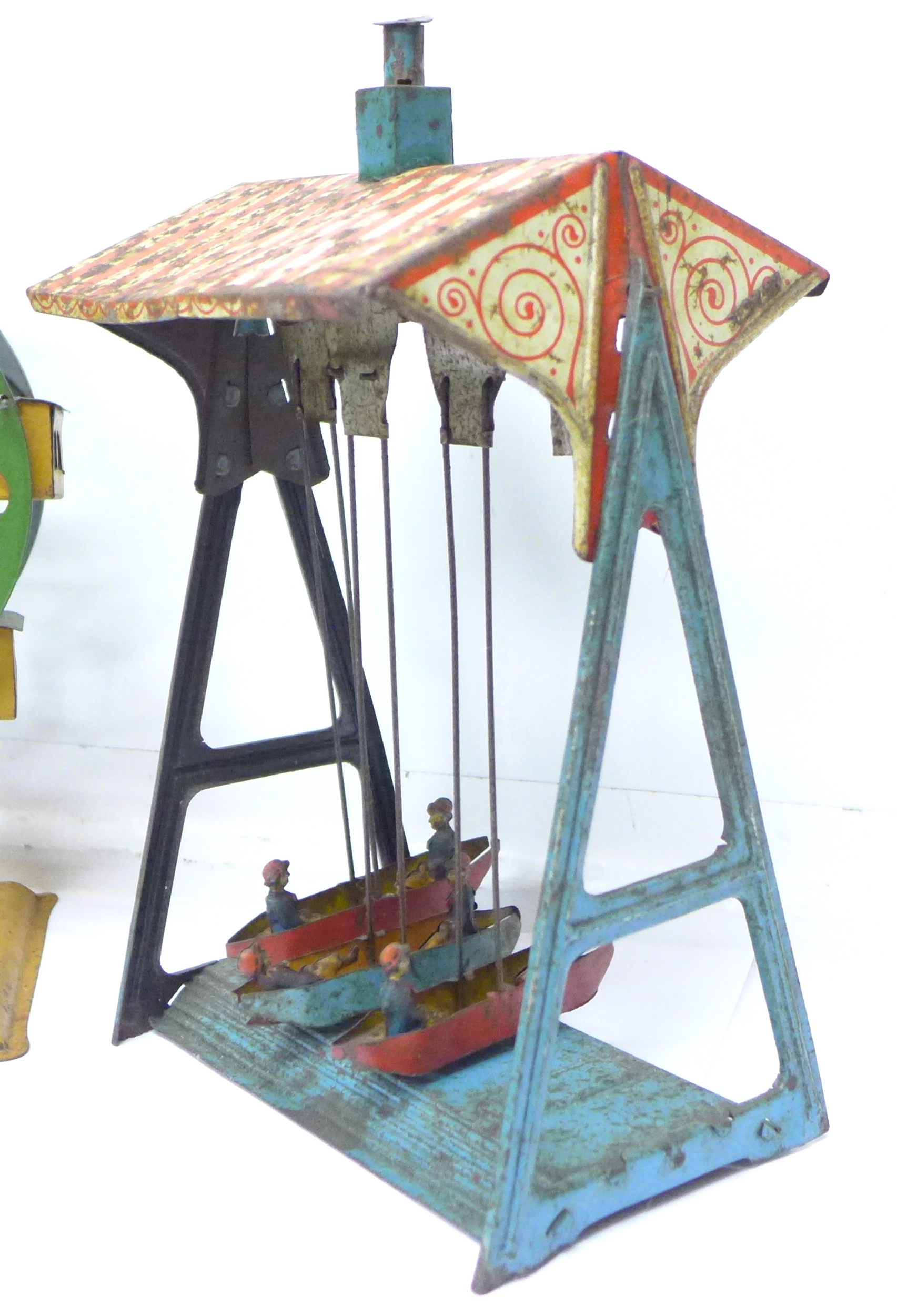 A pre-war German tin plate ferris wheel and a German fairground ride, - Image 4 of 4