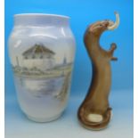 A Royal Copenhagen vase and a Soviet model of an otter,