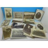 Eighty postcards, early 20th Century photograph and portraits, some military, Doncaster races, etc.