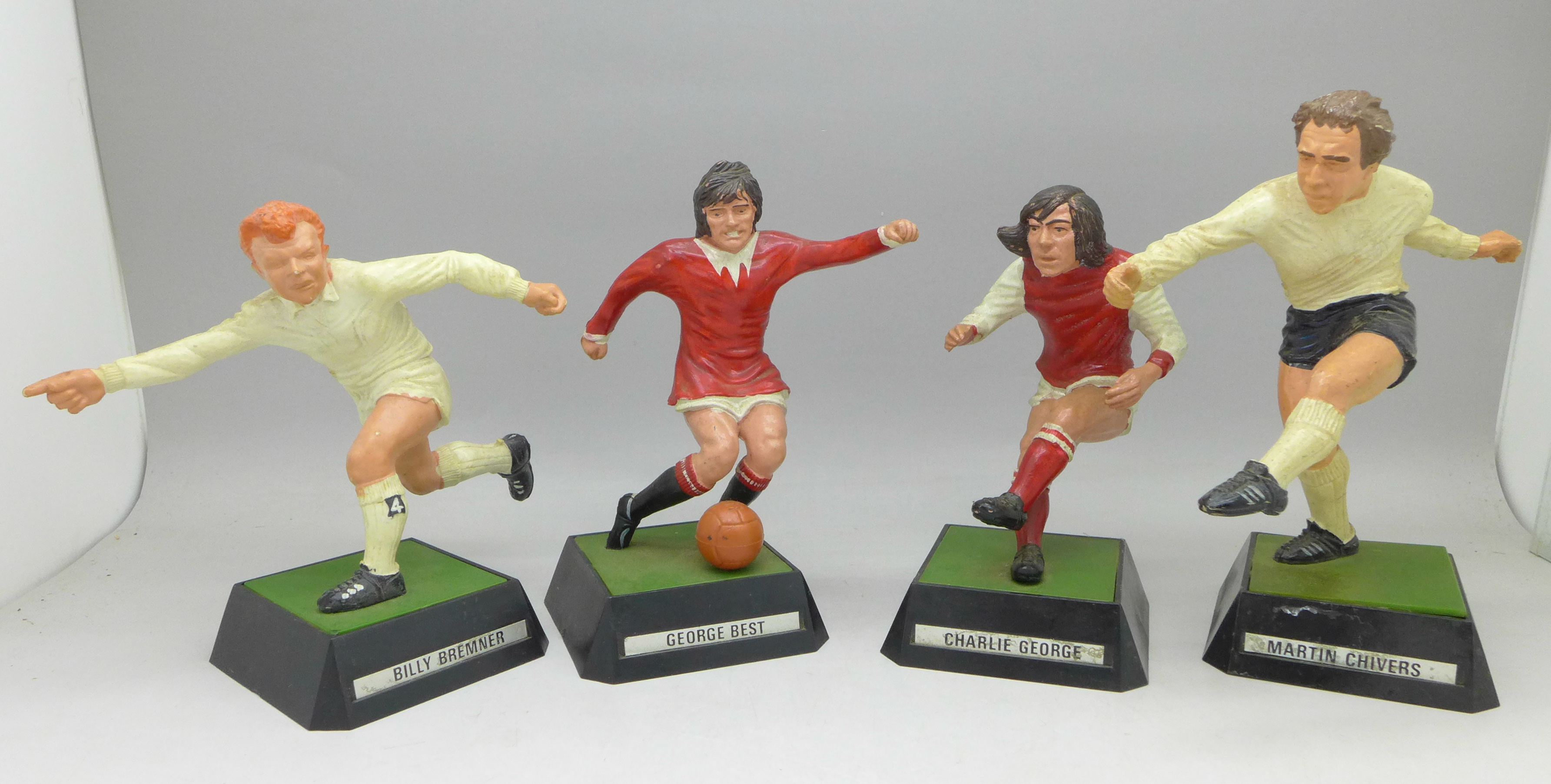 Four 1970's Mettoy Wembley Soccer Stars figures, Best, Bremner,