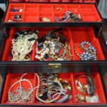 Costume jewellery and wristwatches in a jewellery box, total weight 2.