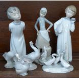 Four Lladro figures, two Nao figures and one other,
