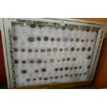 A display cabinet with eighty foreign coins,
