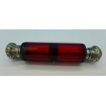 A double ended ruby glass scent bottle