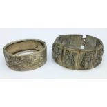 Two 19th Century white metal bangles,