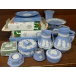 A collection of Wedgwood Jasperware including a pair of comports, a pair of lidded dishes,