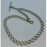 A silver Albert chain, base metal swivel,