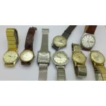 Eight wristwatches, Rotary, Avia, Sekonda, etc.