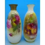 A Royal Worcester hand painted vase decorated with roses, signed Spilsbury 2491 15-54 mark to base,
