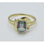 A 9ct gold, mystic topaz and diamond ring, 1g,