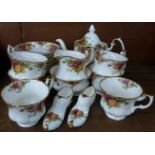 A Royal Albert Old Country Roses six setting tea service, six cups, saucers, side plates, teapot,