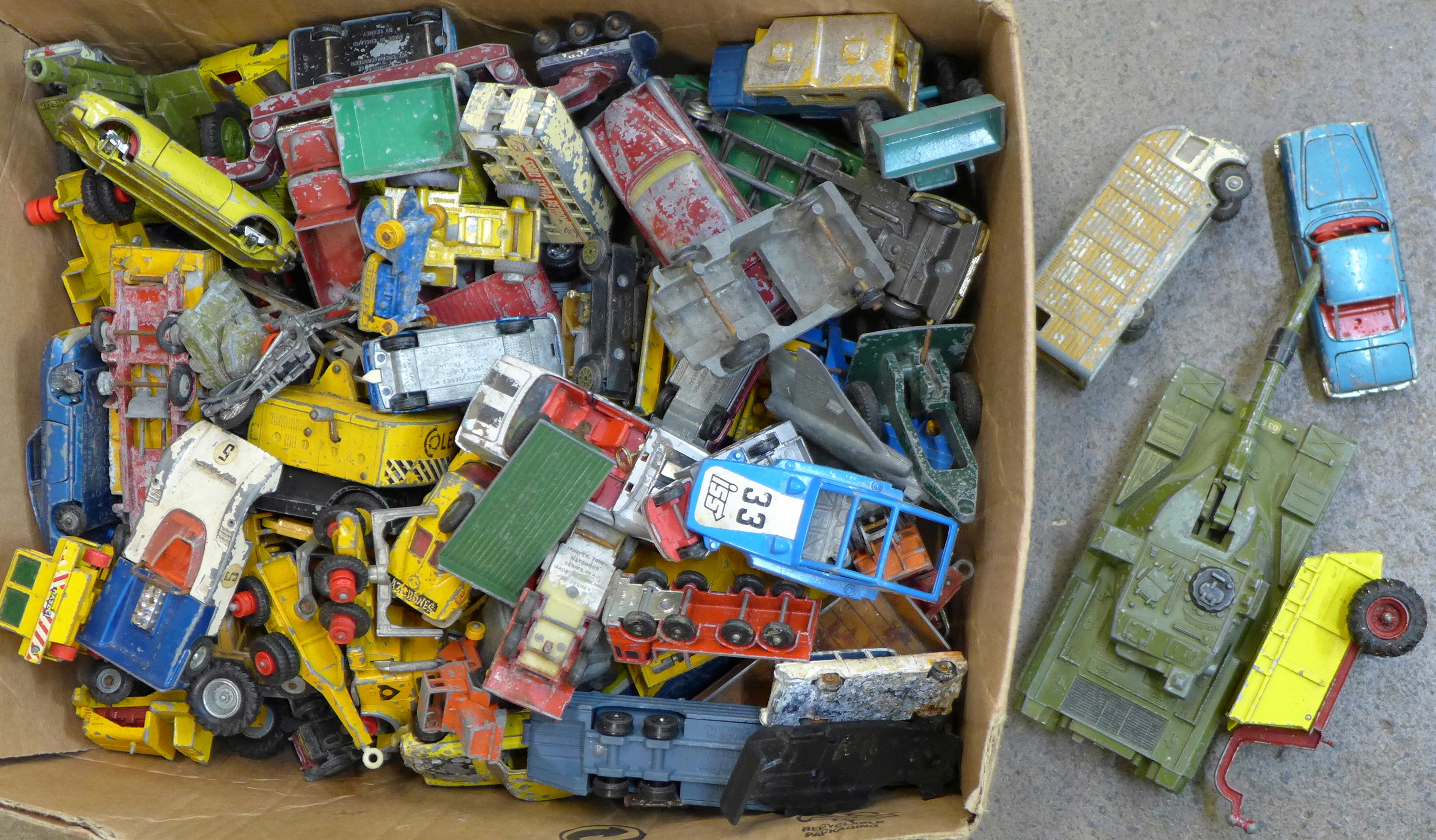 A collection of die-cast model vehicles including Corgi and Dinky