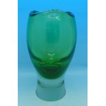 A 1960's Czech Sklo art glass cased vase in emerald green by Milan Metelak for Harrachov glass