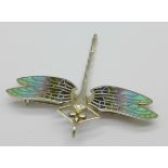 A hallmarked silver and enamel designer dragonfly pendant/brooch, Edinburgh mark,