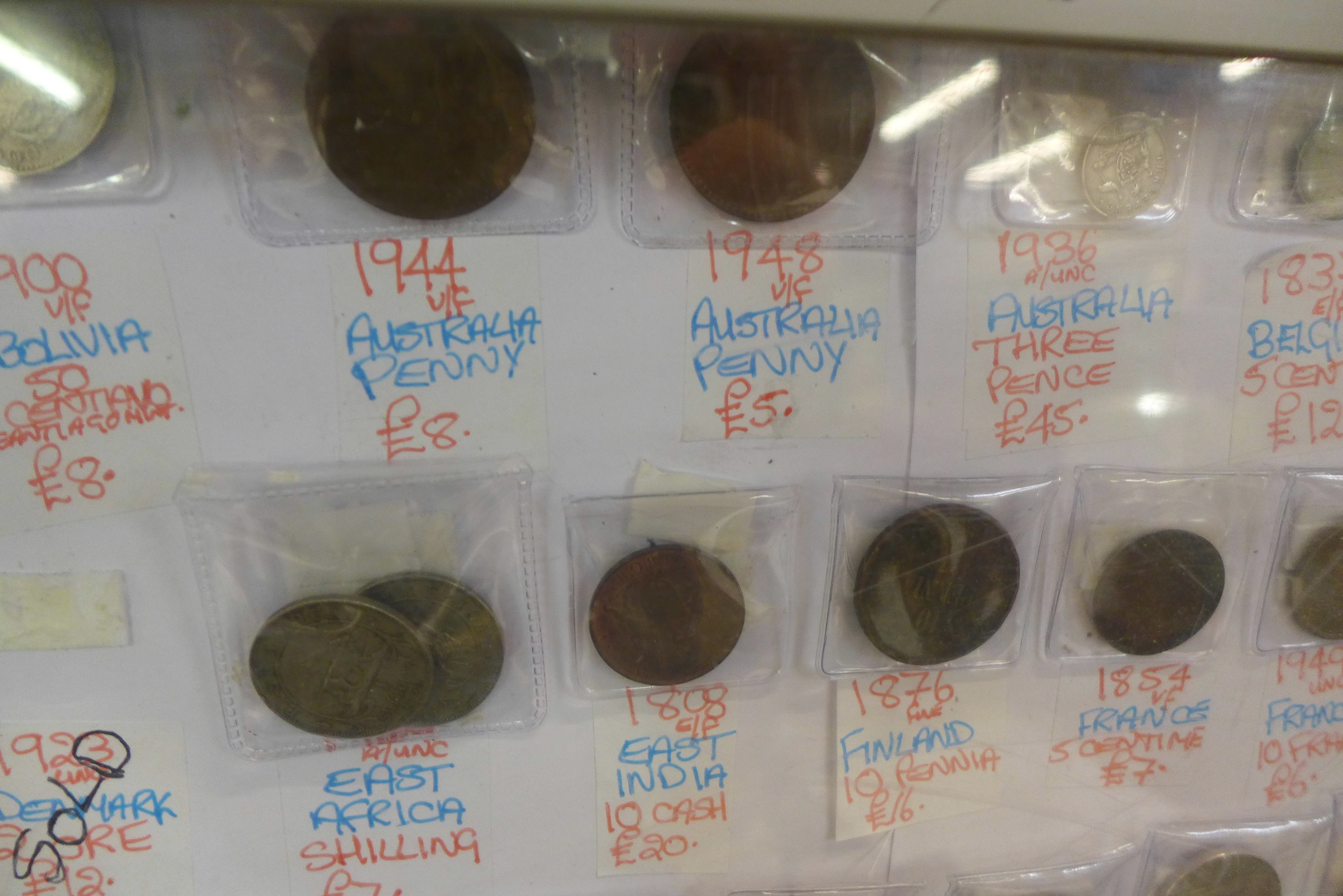 A display cabinet with eighty foreign coins, - Image 2 of 4