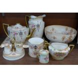 A collection of Crown Devon Fieldings china, including mug, teapot and water jug, fruit bowl,