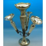 A silver four trumpet epergne, Birmingham 1930, two trumpets Chester 1930,