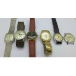 Six manual wind wristwatches including Avia and Astin