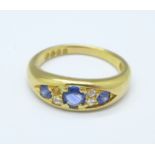 An 18ct gold, sapphire and diamond ring, 5.