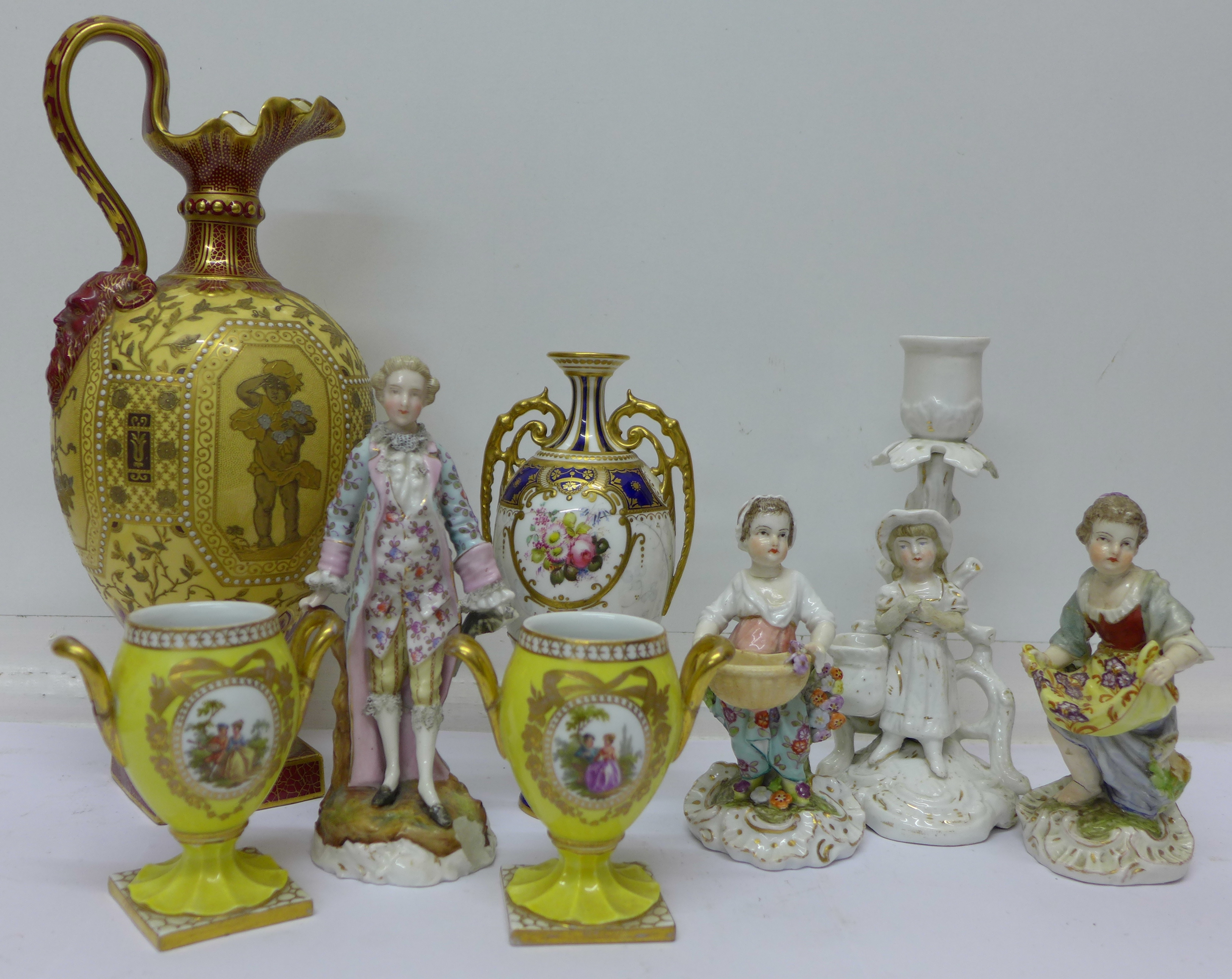 A collection of china including Derby and continental figures, a/f,