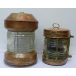Two copper ship's lamps