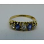 A Victorian 18ct gold, diamond and sapphire ring, London 1887, 3.