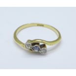 An 18ct gold, sapphire and diamond ring, 1.