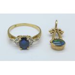 A 9ct gold, sapphire and diamond ring and a 9ct gold fob, 3.