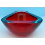 A Murano Sommerso blue and red cased glass dish