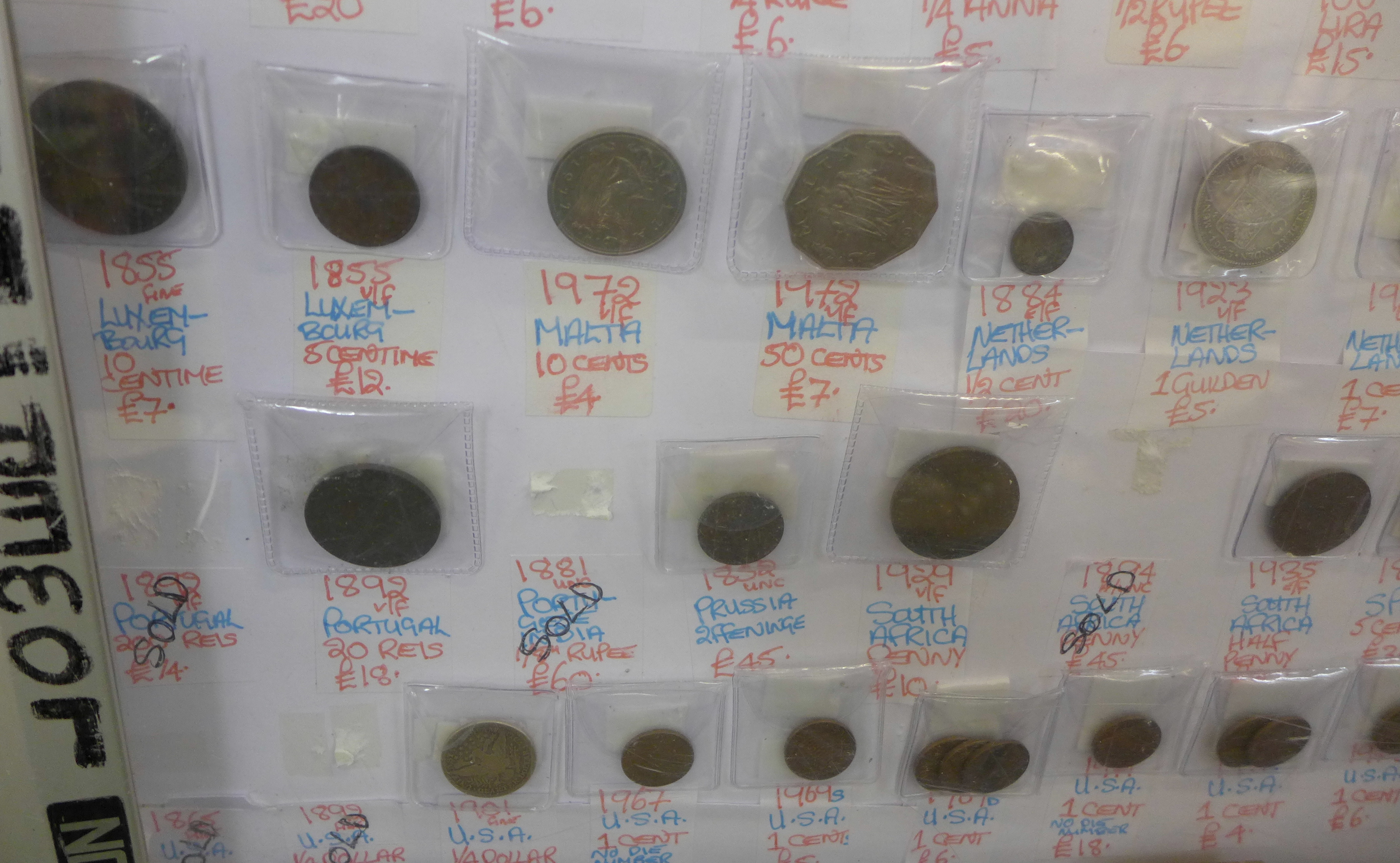 A display cabinet with eighty foreign coins, - Image 4 of 4