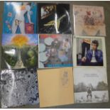 Nine LP records, George Harrison, The Who, Cream, Bob Dylan, The Moody Blues, Rolling Stones,