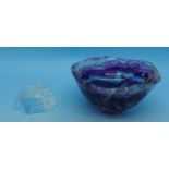 A fluorspar miniature bowl and a piece of rock crystal