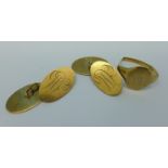 A pair of 9ct gold cufflinks and a signet ring, 8g,