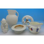 Crested ware including a European War 1914 jug and a parian jug,