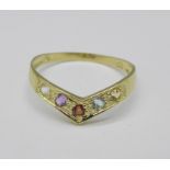 A 9ct gold and gem set ring, 1g,
