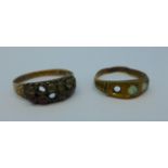 A 12ct gold ring and a 15ct gold ring, 4.7g, (2.2 + 2.