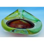 A 1960's Murano tri-colour glass ashtray