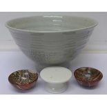 A Korean pottery bowl, a ceremonial tea stand and two bowls,