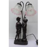 A bronzed figural table lamp