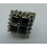 A 9ct gold, white stone and sapphire ring, 3.