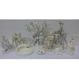 Parian figures, Royal Worcester otter figure group, etc.