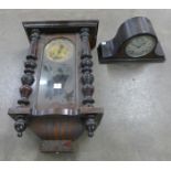 An oak mantel clock and a beech Vienna wall clock