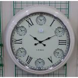 A cream circular wall clock