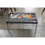 A 1970's chrome and tiled top coffee table