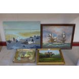 Four assorted oil paintings