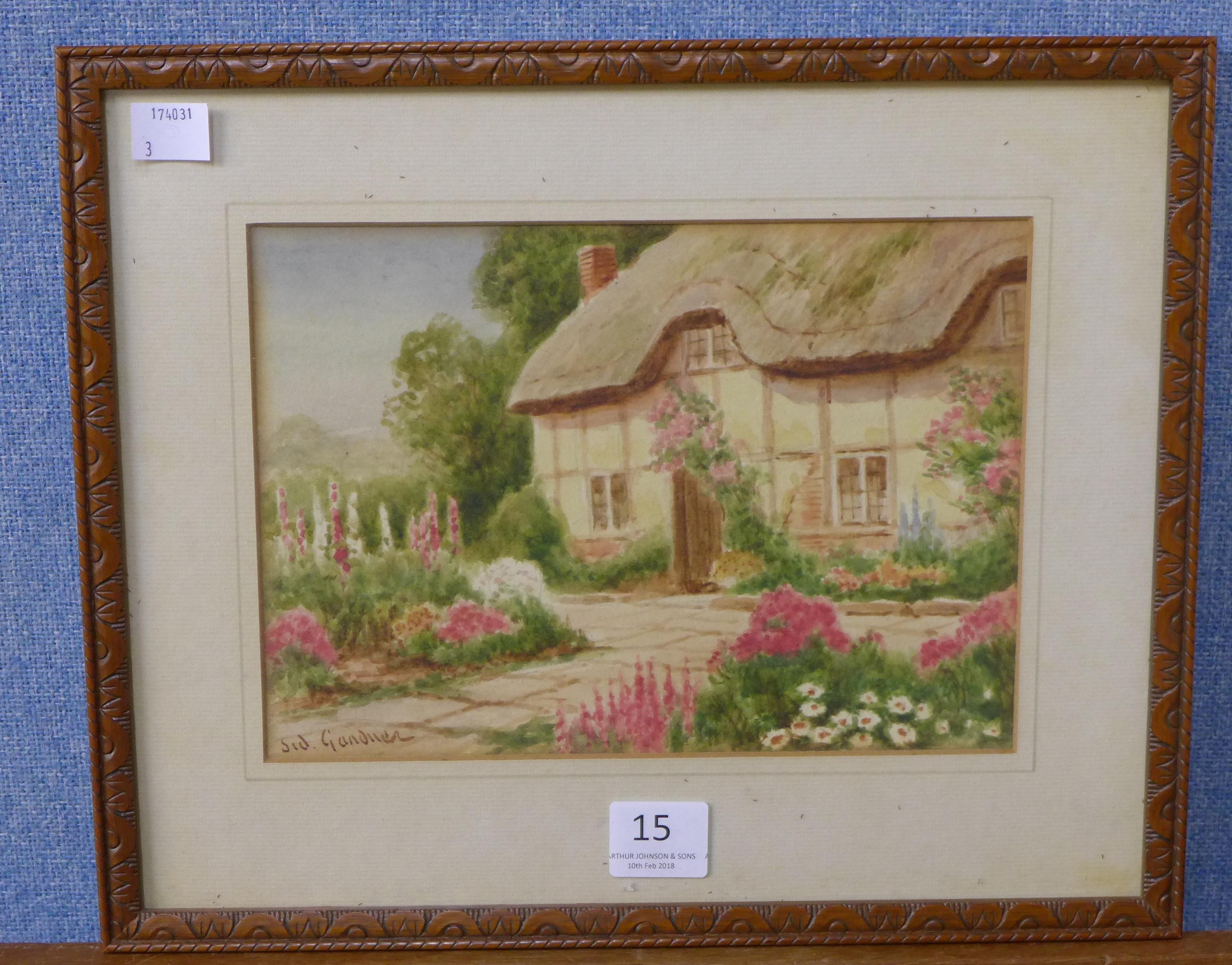 Sid Gardner, cottage scene, watercolour,