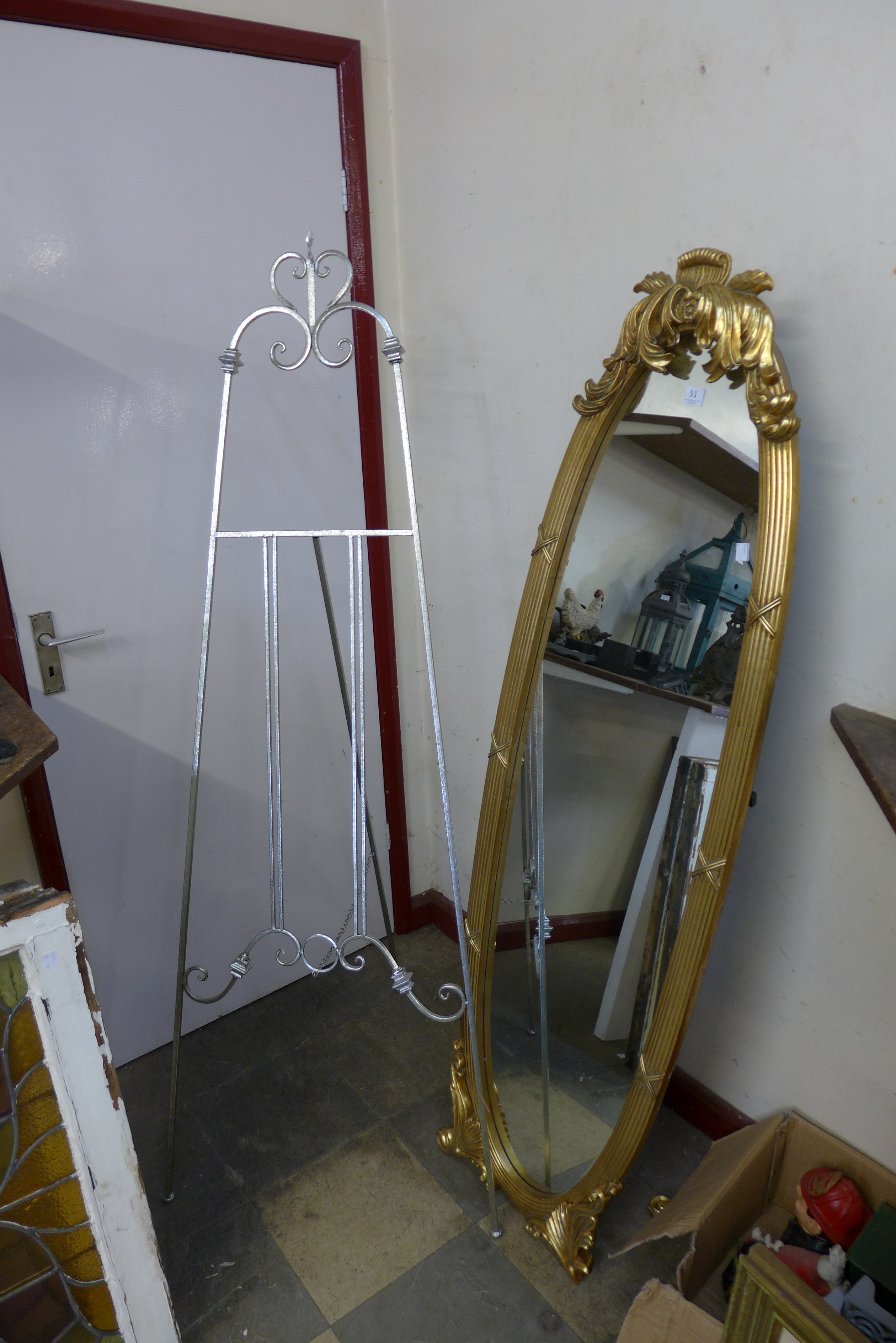 A French style gilt cheval mirror,