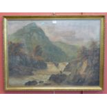 Follower of John Varley, extensive river landscape with a fisherman, watercolour,