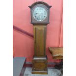 An Edward VII inlaid oak fusee longcase clock, the silver dial signed Clarke, 1 Royal Exchange,